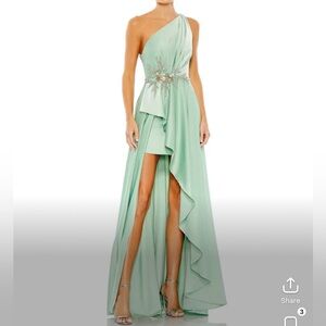 Mac Duggal high low gown in sage green (mint)